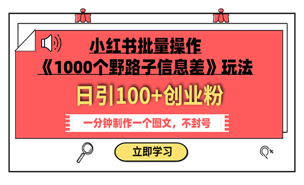 《1000个野路子信息差》小红书玩法，日引100+创业粉 一分钟一个图文_wwz